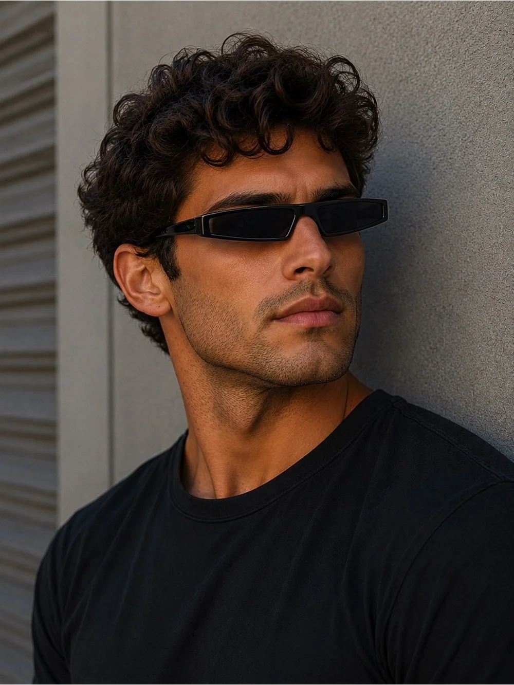Men's Slim Rectangular Sunglasses - Black